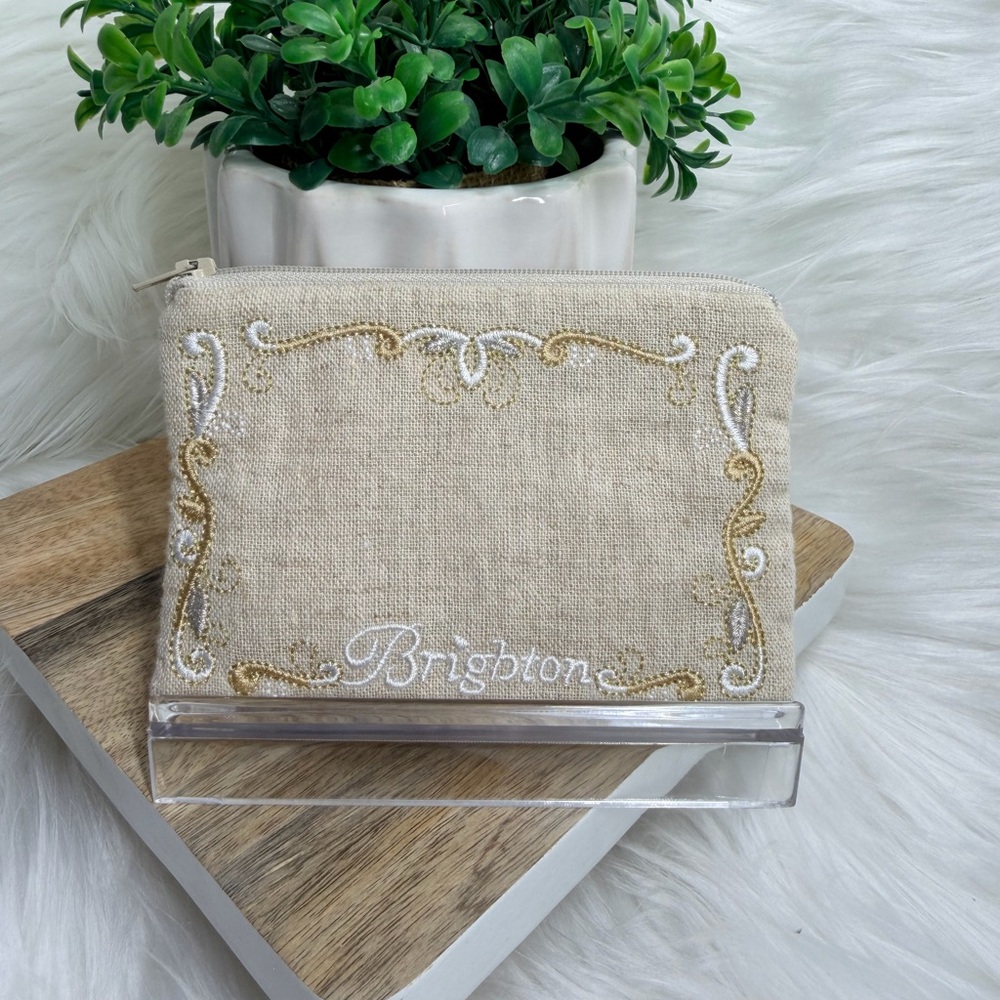Brighton Vintage Embroidered Linen Beige Coin Pouch
